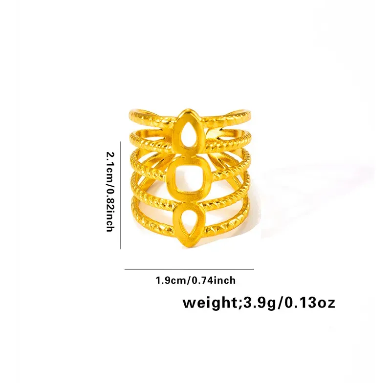 Wholesale Women Simple Geometric Leaf Heart-Shaped Titanium Steel Open Ring - Image 14