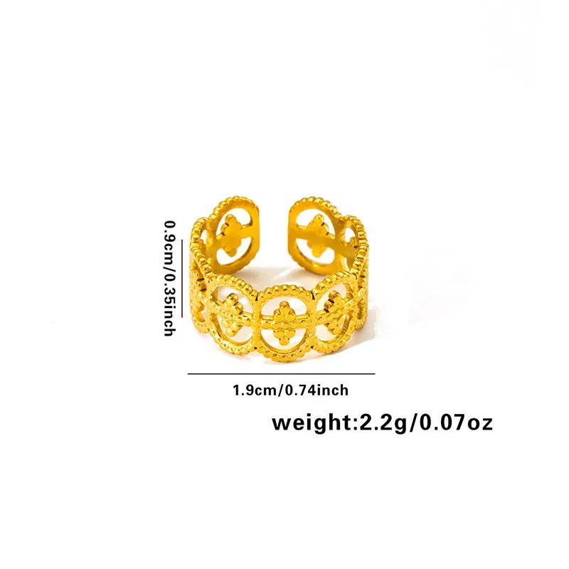 Wholesale Women Simple Geometric Leaf Heart-Shaped Titanium Steel Open Ring - Image 12