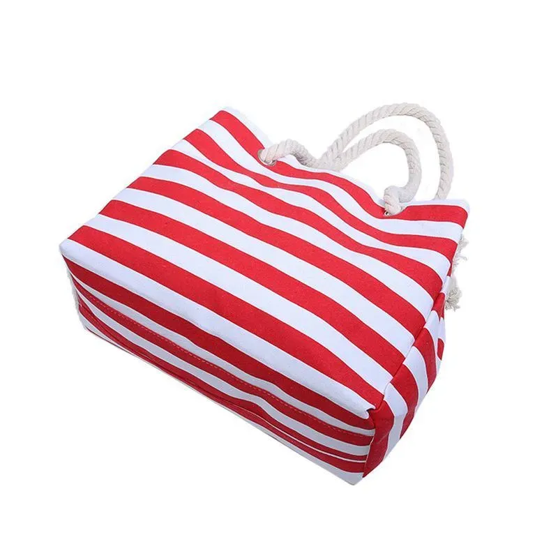 Simple Classic Burly Thick Rope Shoulder Handle Plus Large Capacity Bags With Stripes Pattern - Image 2