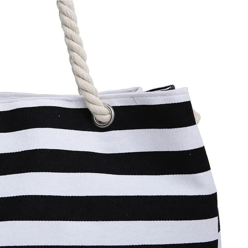 Simple Classic Burly Thick Rope Shoulder Handle Plus Large Capacity Bags With Stripes Pattern - Image 11