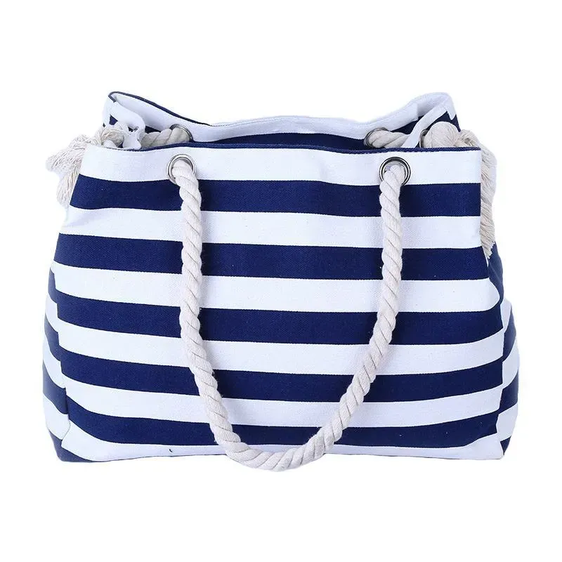 Simple Classic Burly Thick Rope Shoulder Handle Plus Large Capacity Bags With Stripes Pattern - Image 13