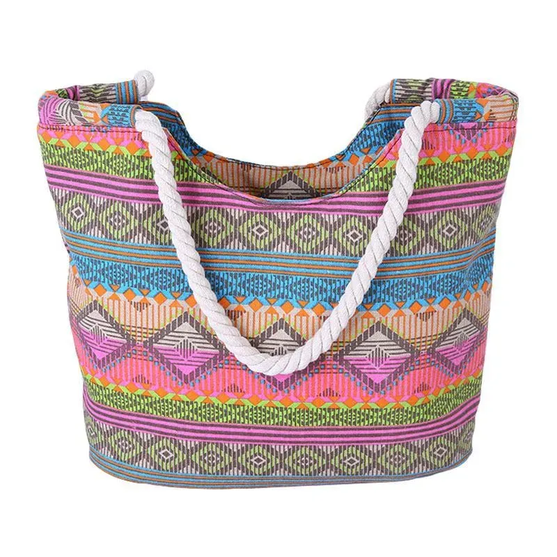 New Design Stripes Geometry Thick Wear Resistant Stain-resistant Hemp Rope Single-shoulder Bags For Women