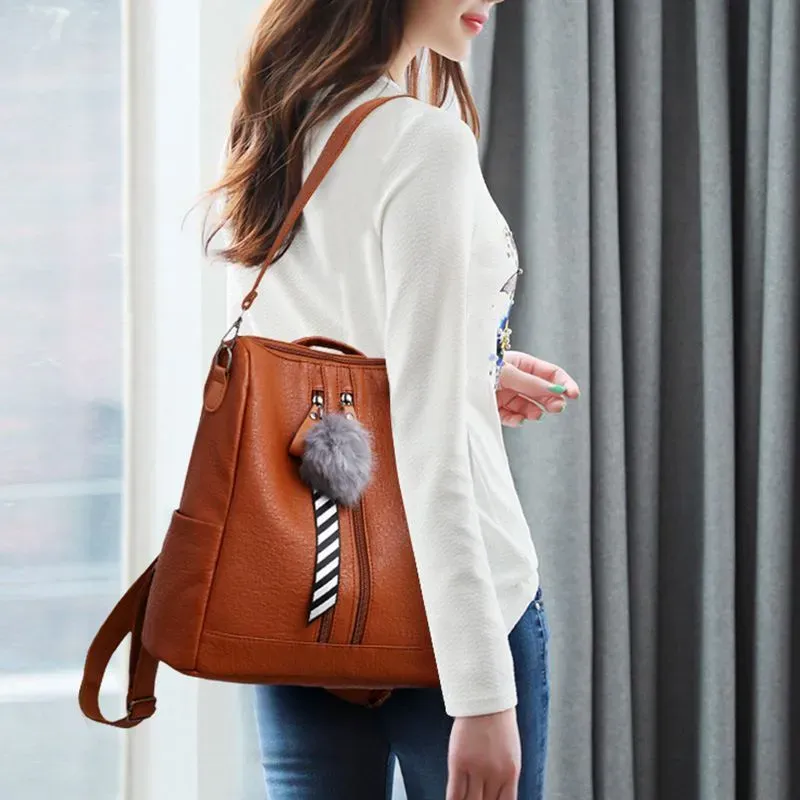 Fashion Large Capacity School Bag PU Leather Solid Color Backpack - Image 3