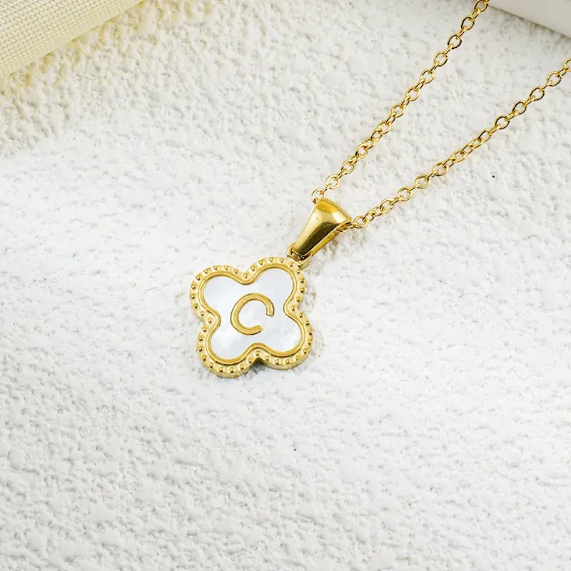 Wholesale Fashion Clover 26 Letter Black White Fritillaria Necklace - Image 11