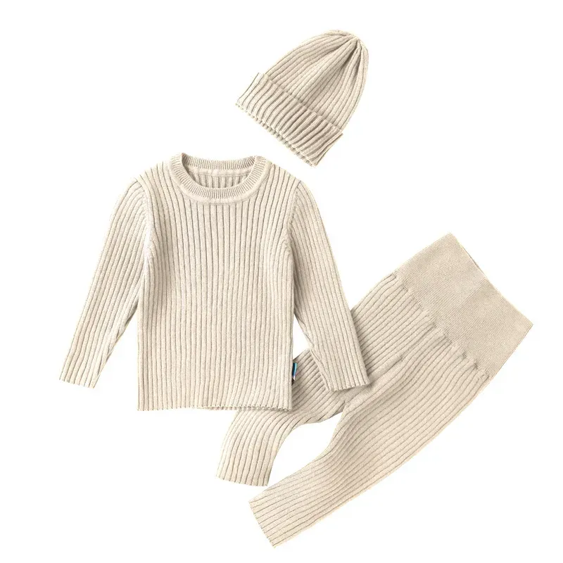 Wholesale Toddlers Newborn Baby Fashion Girls Boys Casual Basic Long Sleeve Solid Color Knitted Top And Pants Set - Image 7