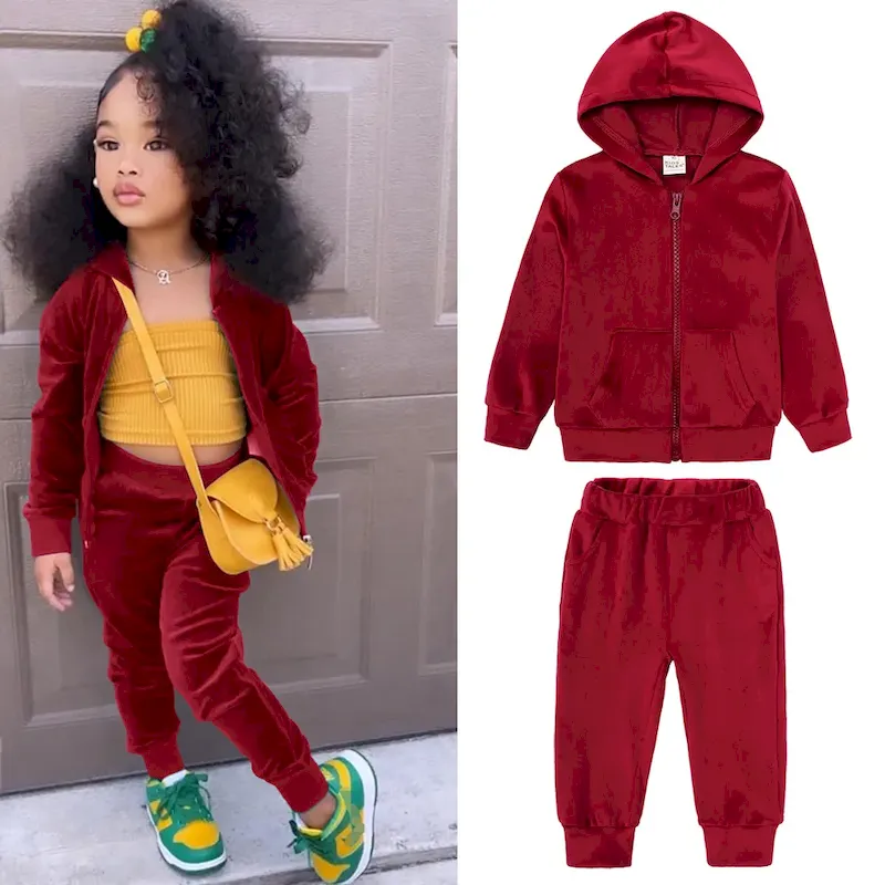 Wholesale Kids Toddler Big Boys Girls Casual Cute Solid Color Plush Long Sleeve Hoodies Trousers Set - Image 11