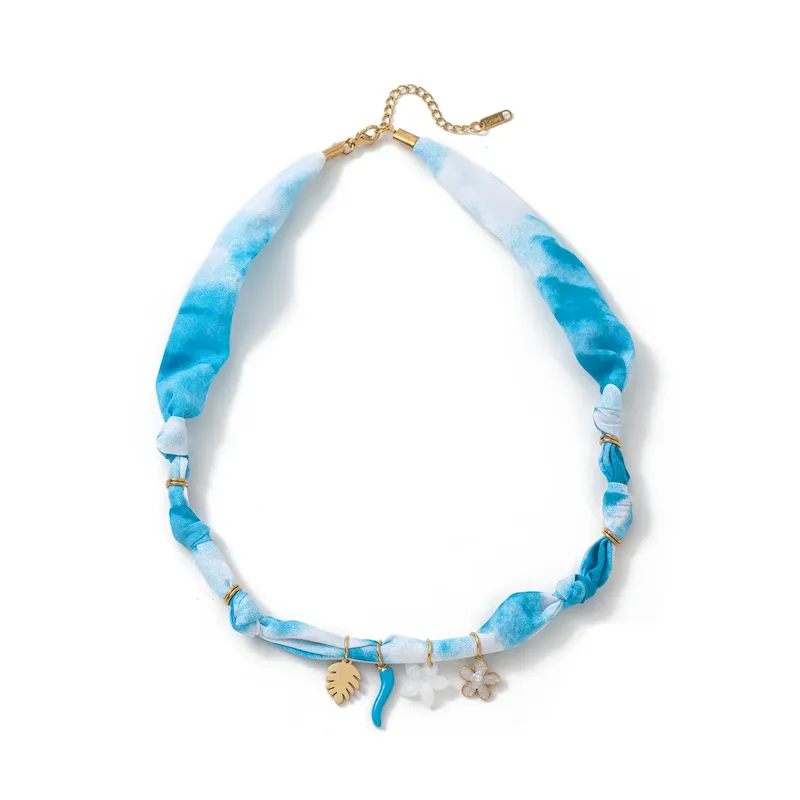 Wholesale Beach Series Necklace Marine Life Multicolor Floral Shell Pendant Silk Scarf Cloth Strip Necklace - Image 16