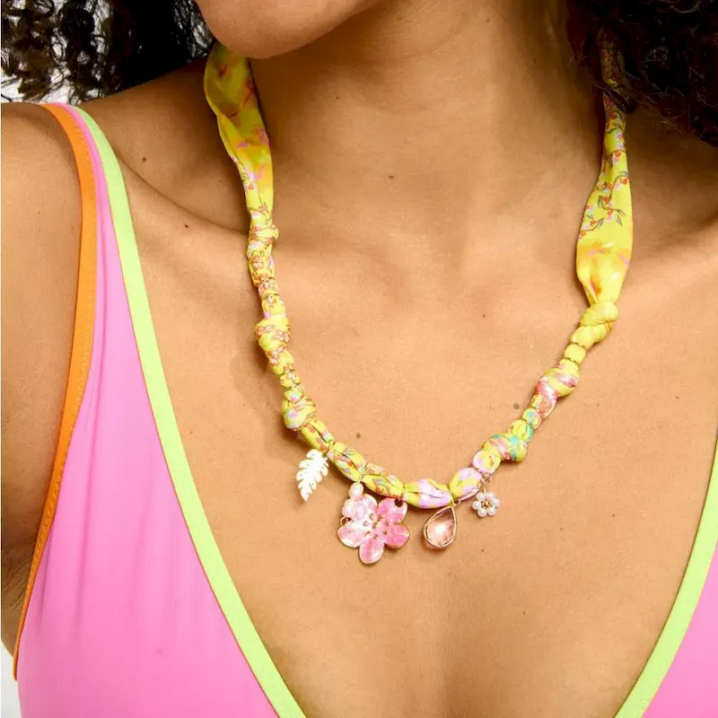 Wholesale Beach Series Necklace Marine Life Multicolor Floral Shell Pendant Silk Scarf Cloth Strip Necklace - Image 3