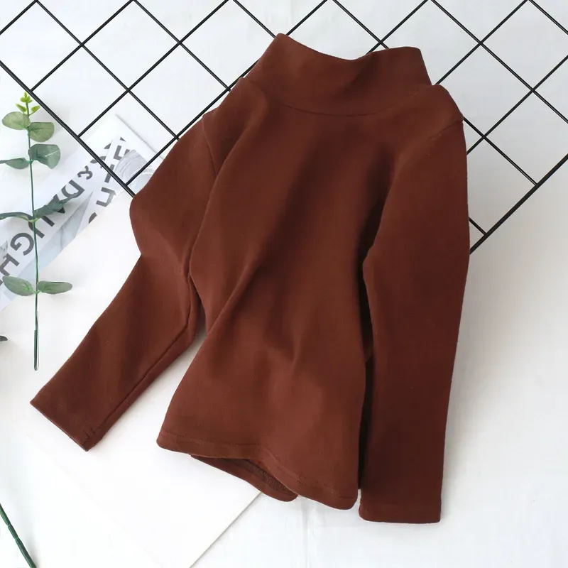 Wholesale Kids Basic Half High Neck Long Sleeve Solid Color T-shirt - Image 10