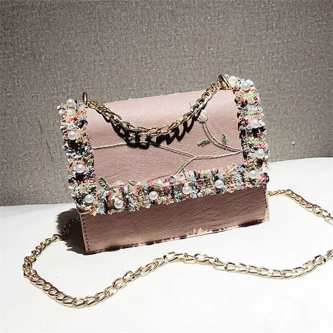 Women Fashion Imitation Pearl Color Blocking Crossbody Bag
