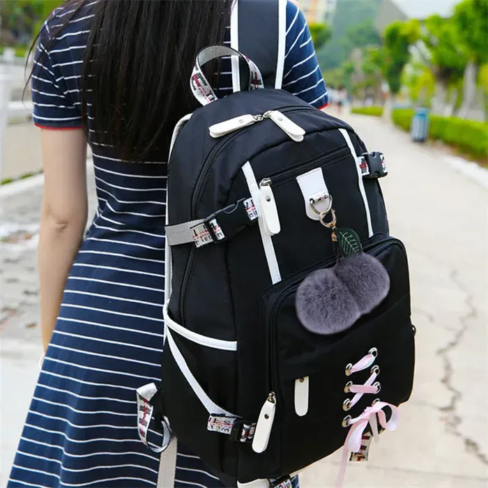 Women Fashion Pompon Decorative Lace Up Backpack - Image 3
