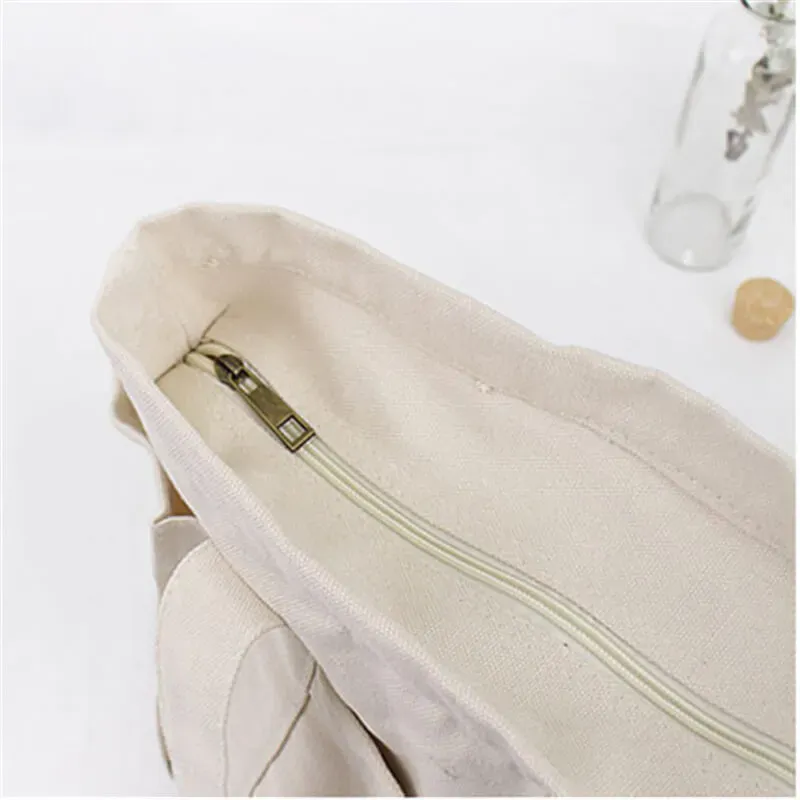 Women Solid Color Large Capacity Pocket Canvas Tote Bag - Image 8