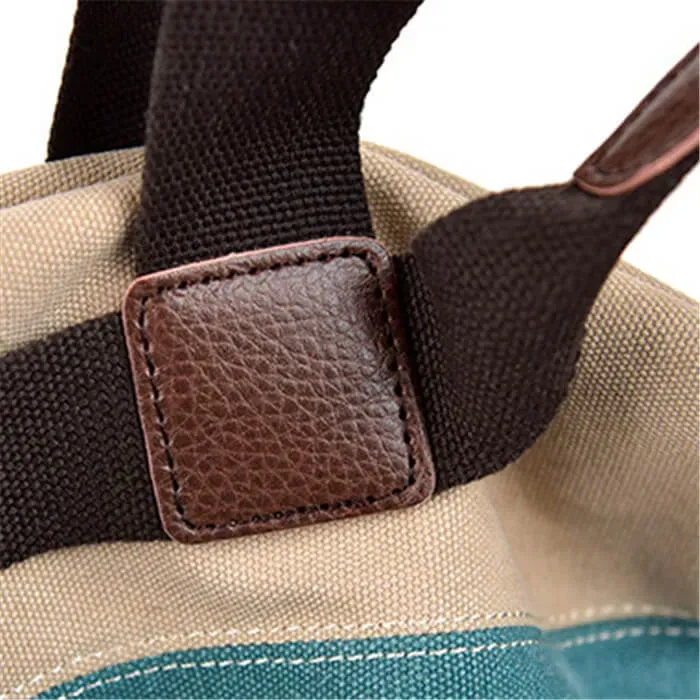 Women Retro Color Blocking Patchwork Large Capacity Canvas Tote Bag - Image 6