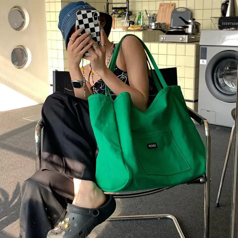 Women Simple Style Large Capacity Canvas Tote Bag