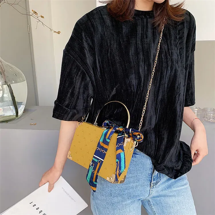 Women Fashion Ribbon Decoration Box Shape Chain Bag - Image 3