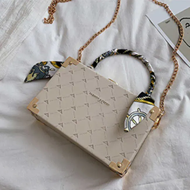 Women Fashion Ribbon Decoration Box Shape Chain Bag - Image 7