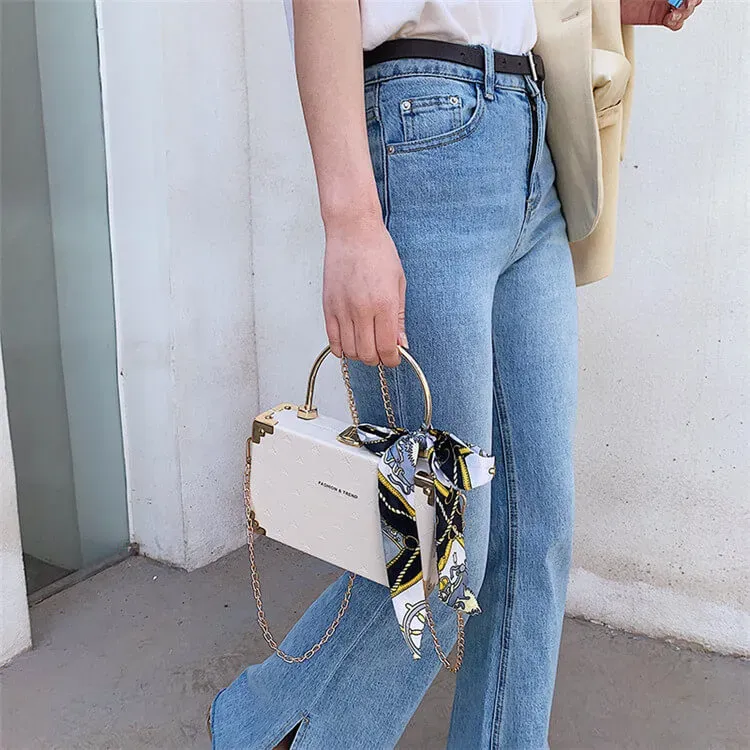 Women Fashion Ribbon Decoration Box Shape Chain Bag - Image 9