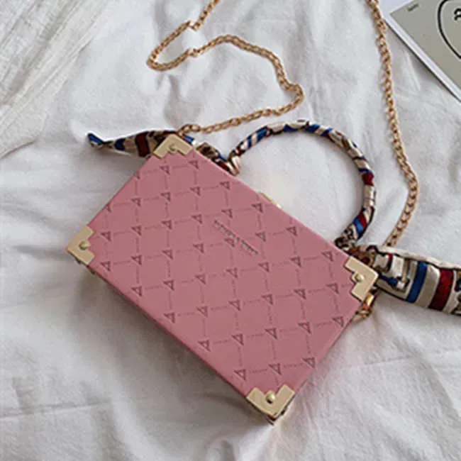 Women Fashion Ribbon Decoration Box Shape Chain Bag - Image 12