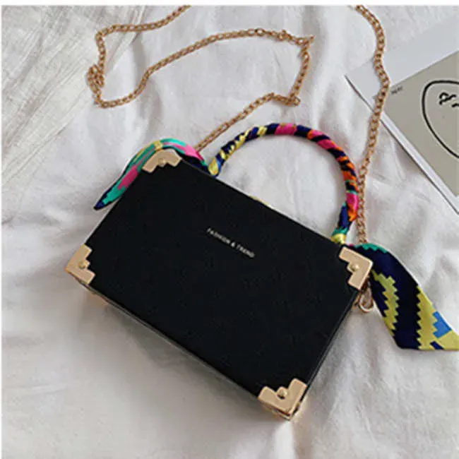 Women Fashion Ribbon Decoration Box Shape Chain Bag - Image 13