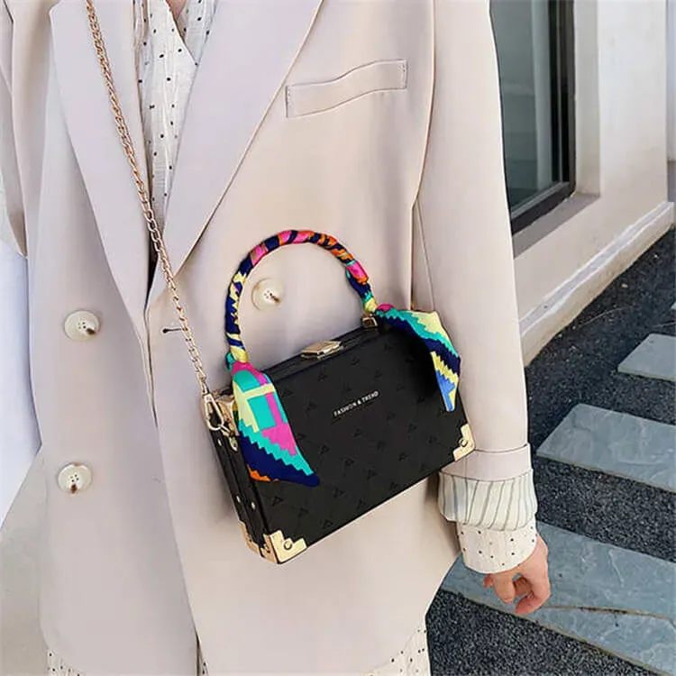 Women Fashion Ribbon Decoration Box Shape Chain Bag - Image 14