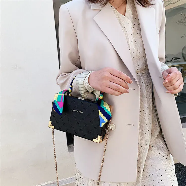 Women Fashion Ribbon Decoration Box Shape Chain Bag - Image 15