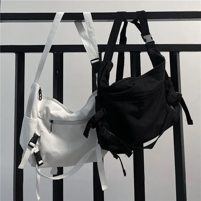 Women Fashion Solid Color Large Capacity Canvas Shoulder Bag