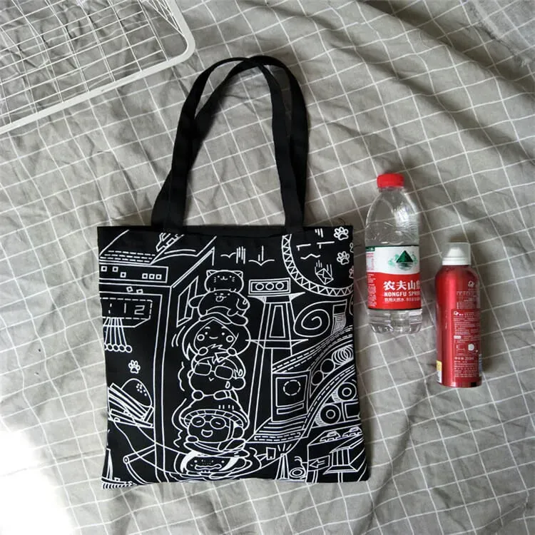 Women Fashion Cartoon Print Canvas Shoulder Bag - Image 6