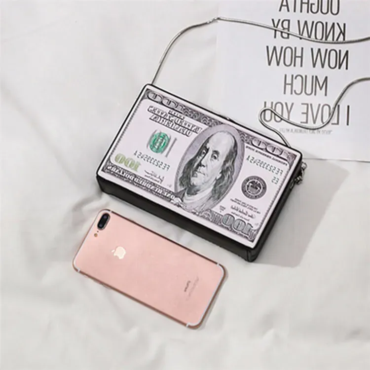 Women Retro Chain Strap Banknote Square Crossbody Bag - Image 3