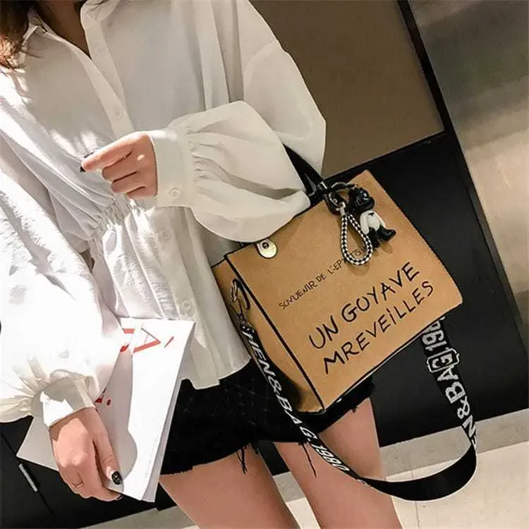 Women Fashion Color Blocking Letter Printed Large Capacity Tote Bag - Image 3