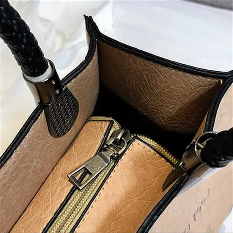 Women Fashion Color Blocking Letter Printed Large Capacity Tote Bag - Image 6