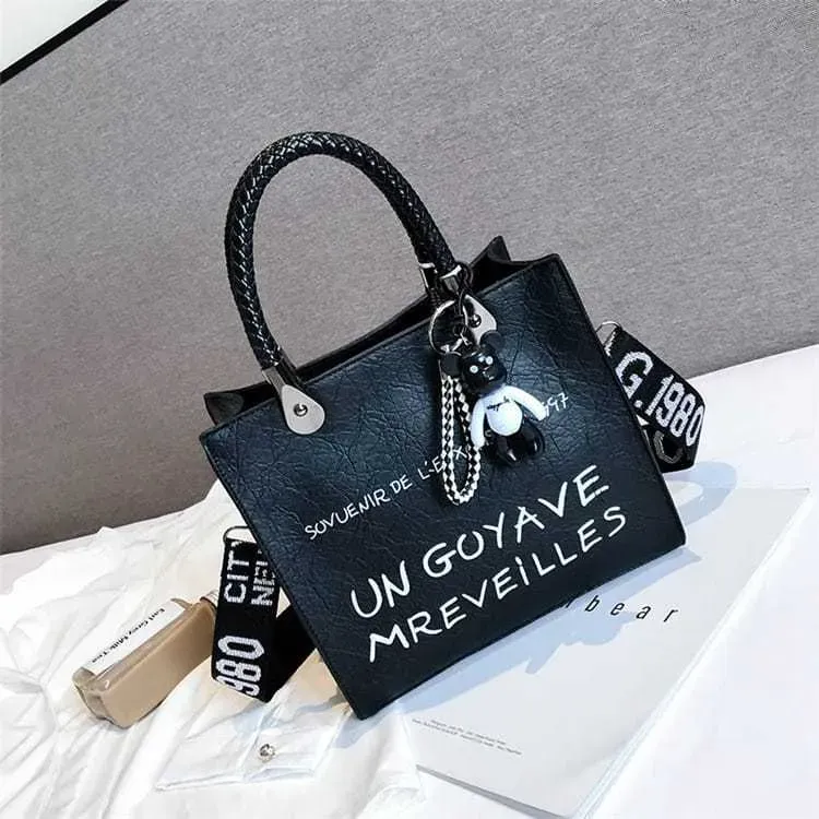 Women Fashion Color Blocking Letter Printed Large Capacity Tote Bag - Image 9