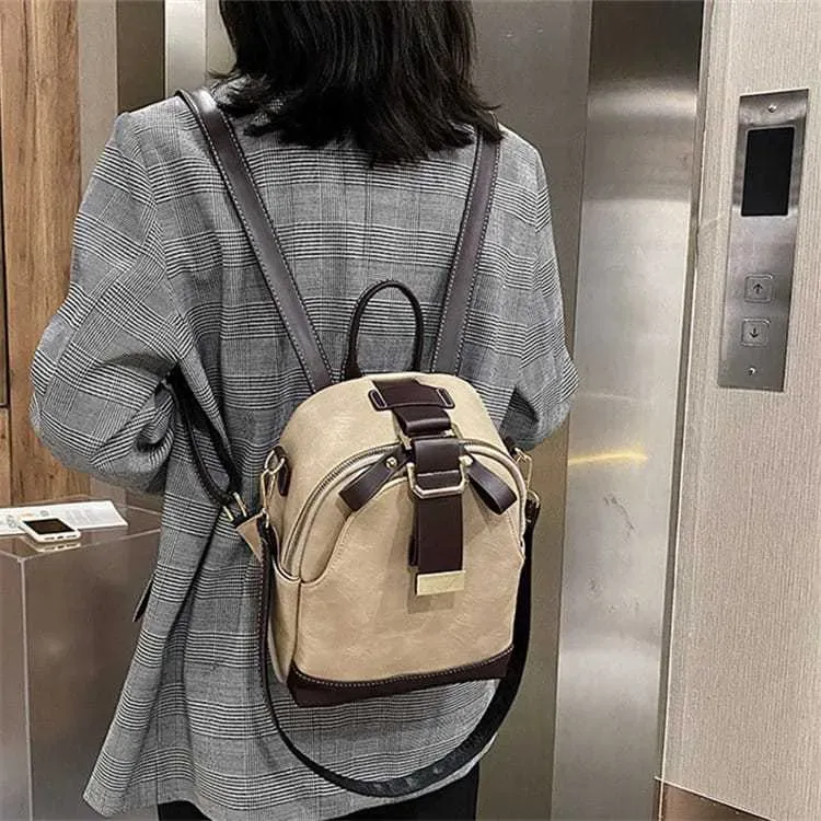 Women Classic Color Blocking Multi-pocket Backpack - Image 10