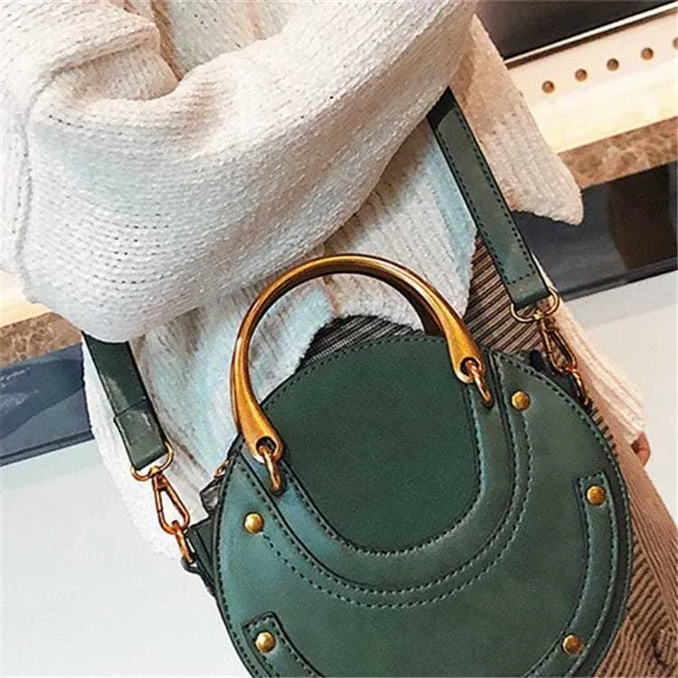 Women Vintagd Patchwork Round Crossbody Bag - Image 8