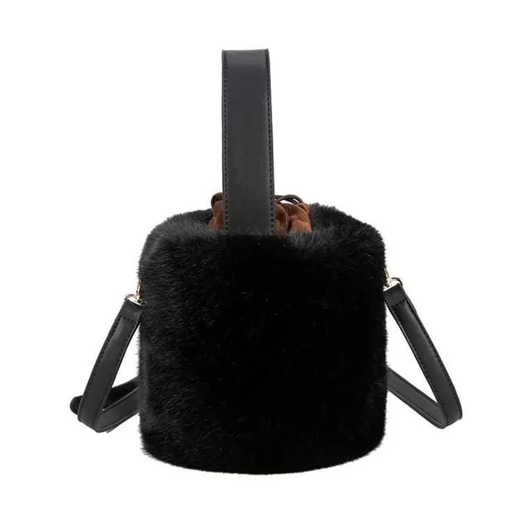 Women Simple Solid Color Plush Bucket Bag - Image 10