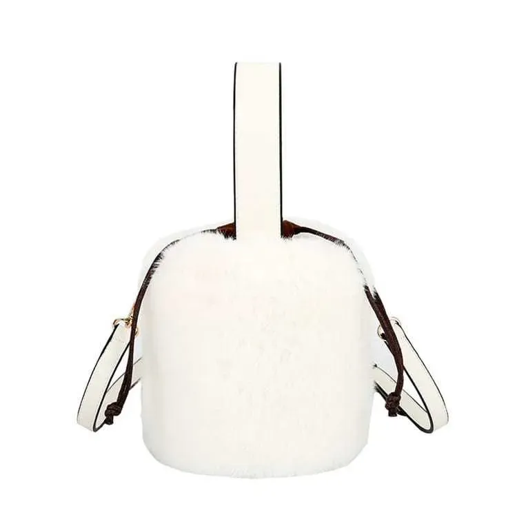 Women Simple Solid Color Plush Bucket Bag - Image 12
