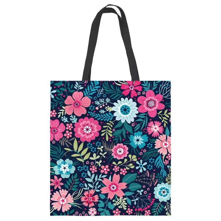 Women Fashion Color Blocking Plant Printed Large Capacity Canvas Tote Bag - Image 7