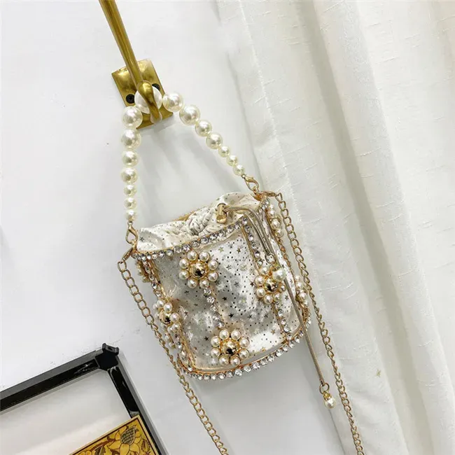 Women Fashion Imitation Pearl And Rhinestone Decorative Crossbody Bag - Image 3