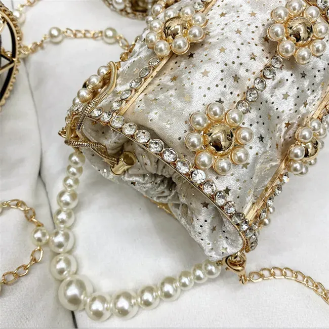 Women Fashion Imitation Pearl And Rhinestone Decorative Crossbody Bag - Image 5