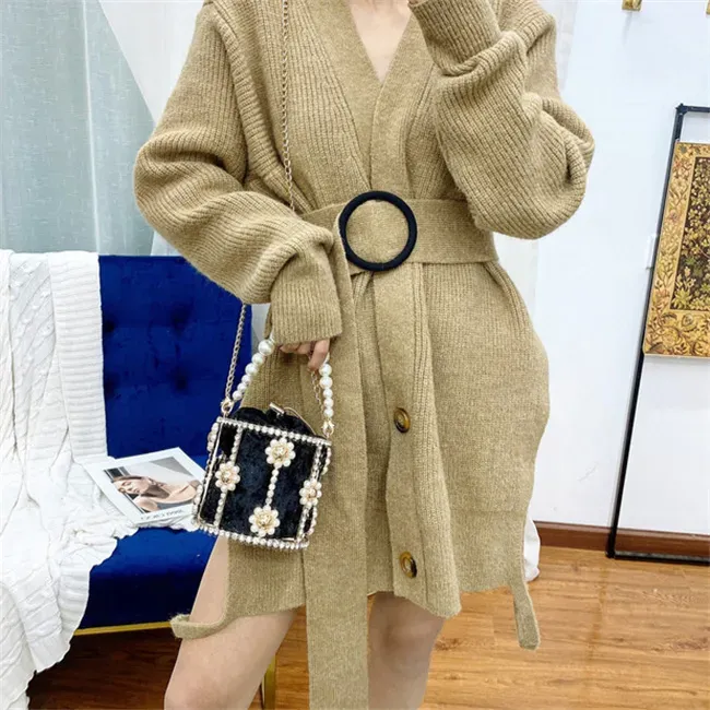 Women Fashion Imitation Pearl And Rhinestone Decorative Crossbody Bag - Image 8