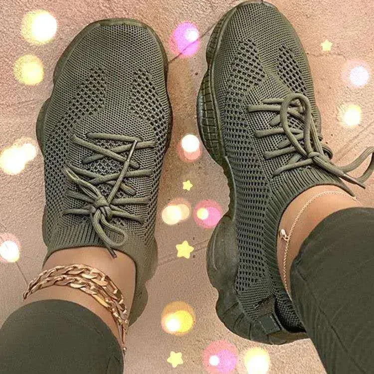 Women Fashion Casual Solid Color Breathable Mesh Sneakers - Image 5