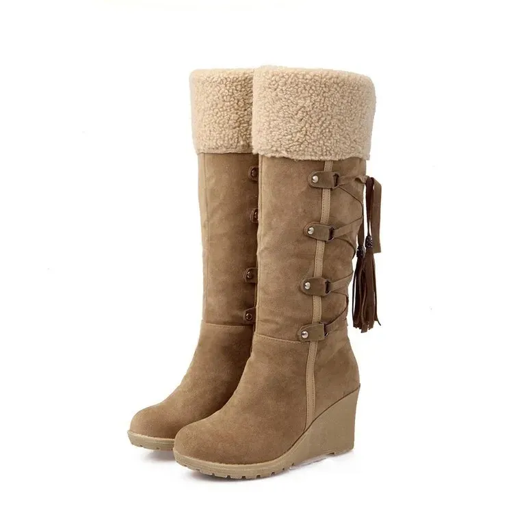 Size:4.5-11 Women Wedges Tassel Lace-up High Boots - Image 9