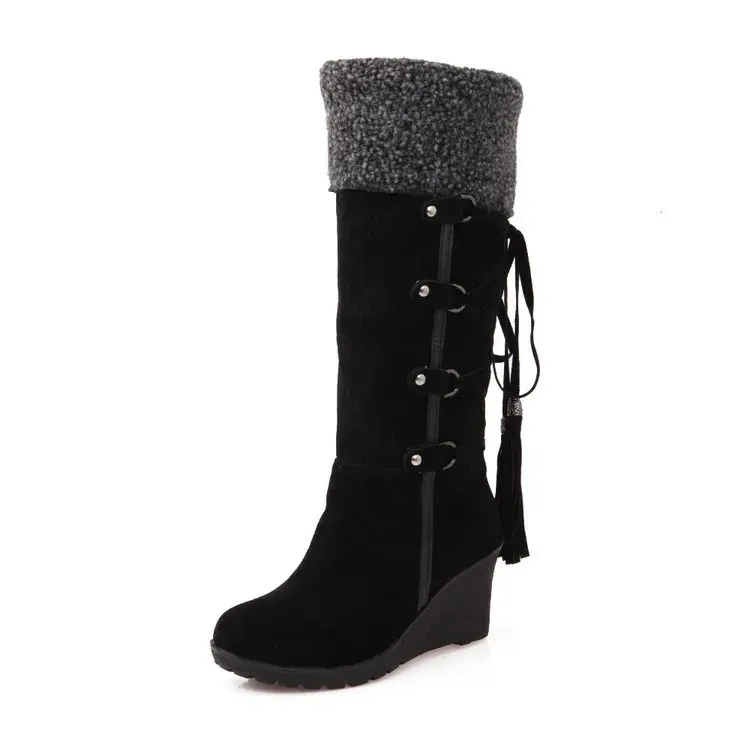 Size:4.5-11 Women Wedges Tassel Lace-up High Boots - Image 12