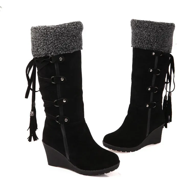 Size:4.5-11 Women Wedges Tassel Lace-up High Boots - Image 13