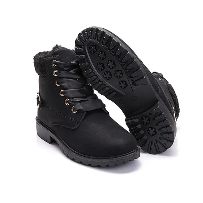 Size:5-12 Women Fashion Solid Color Fleece-Lined Lace-Up Short Boots - Image 13