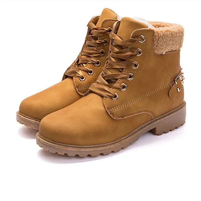 Size:5-12 Women Fashion Solid Color Fleece-Lined Lace-Up Short Boots - Image 16