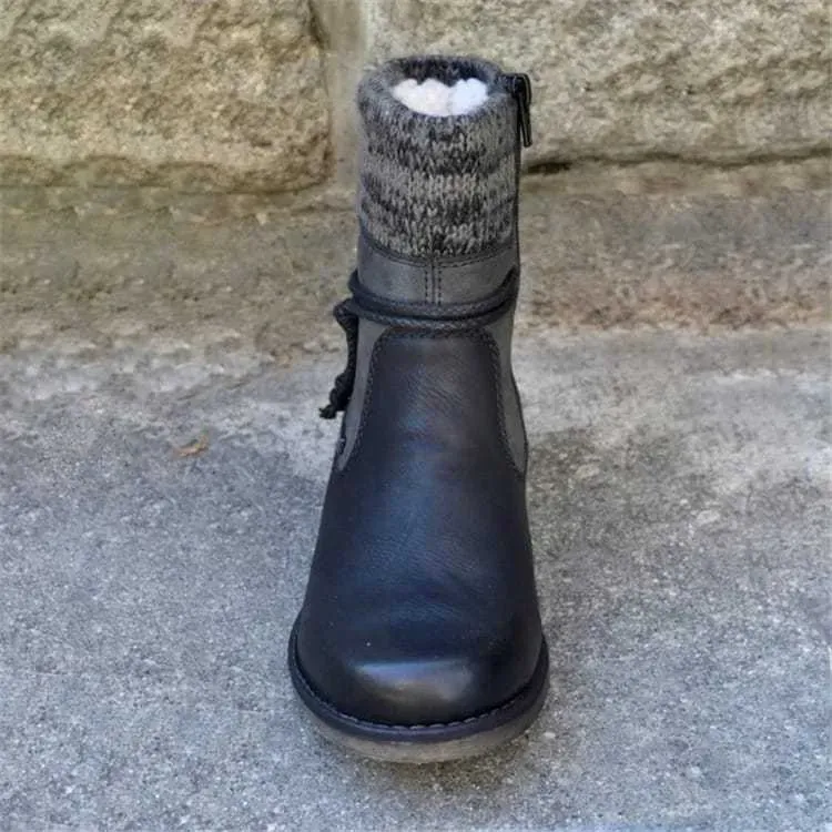 Size:4.5-11 Women Fashion Plus Size Thick Heel Side Zipper Short Boots - Image 4