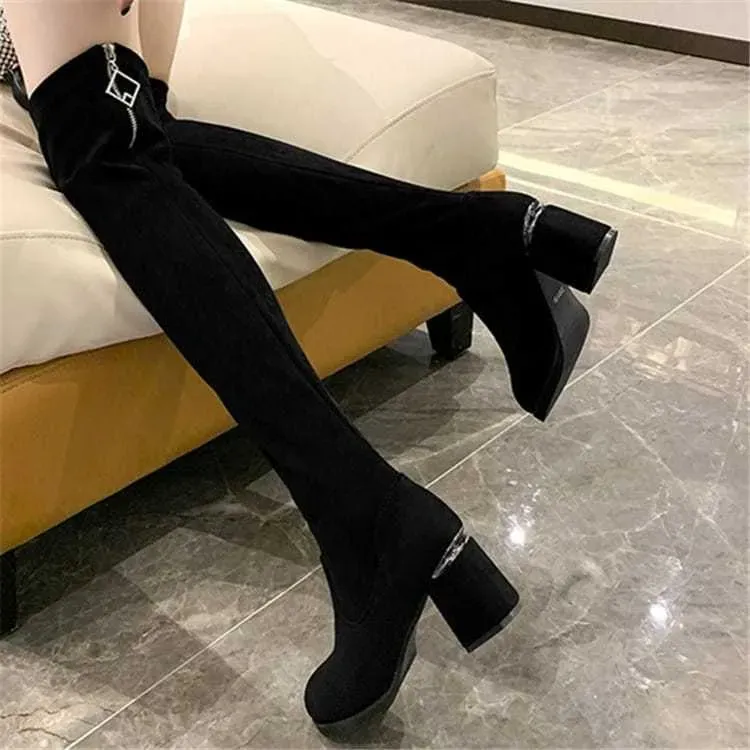 Size:4.5-7.5 Women Fashion Solid Color Over The Knee Boots - Image 6