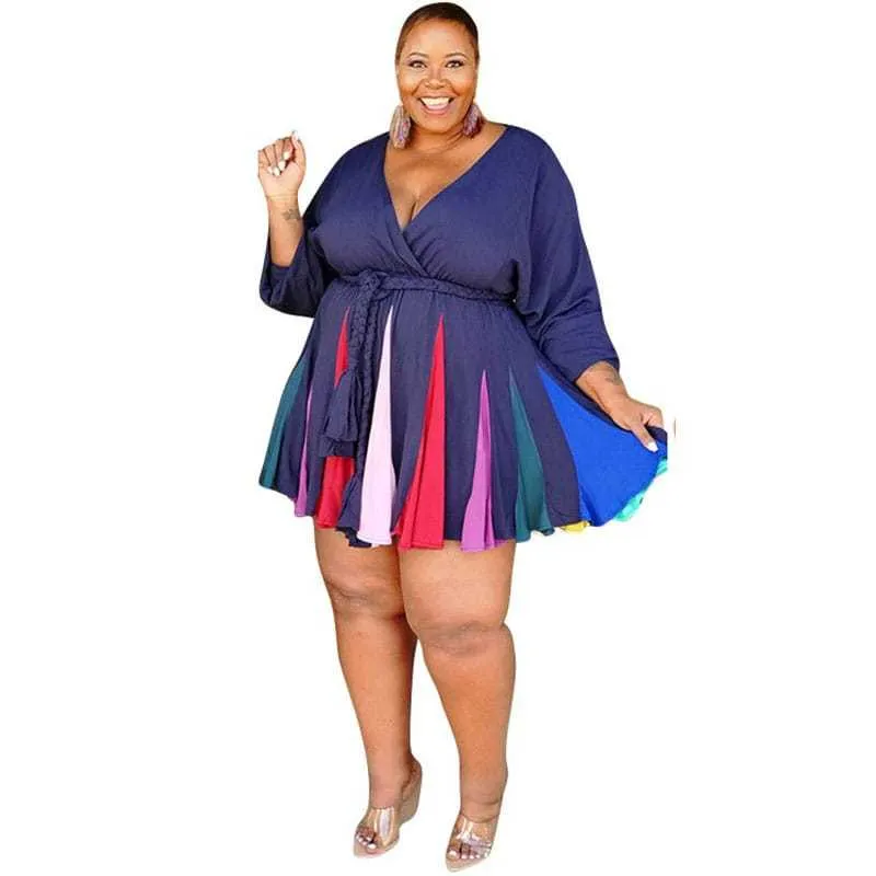 2XL-5XL Women Fashion Plus Size Deep V Geometric Print Long Sleeve Swing Dress - Image 8