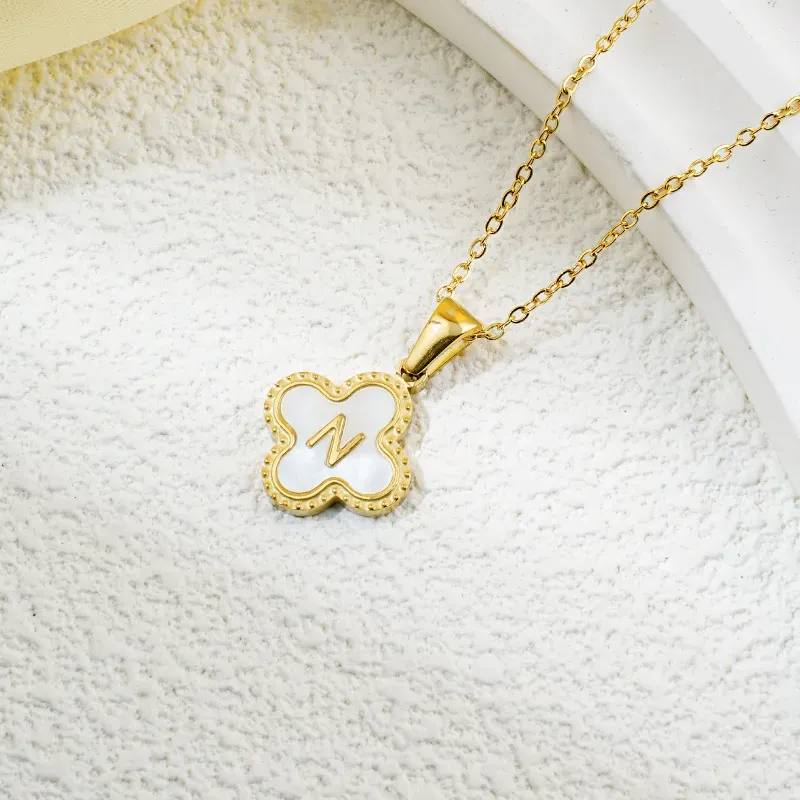 Wholesale Fashion Clover 26 Letter Black White Fritillaria Necklace - Image 33