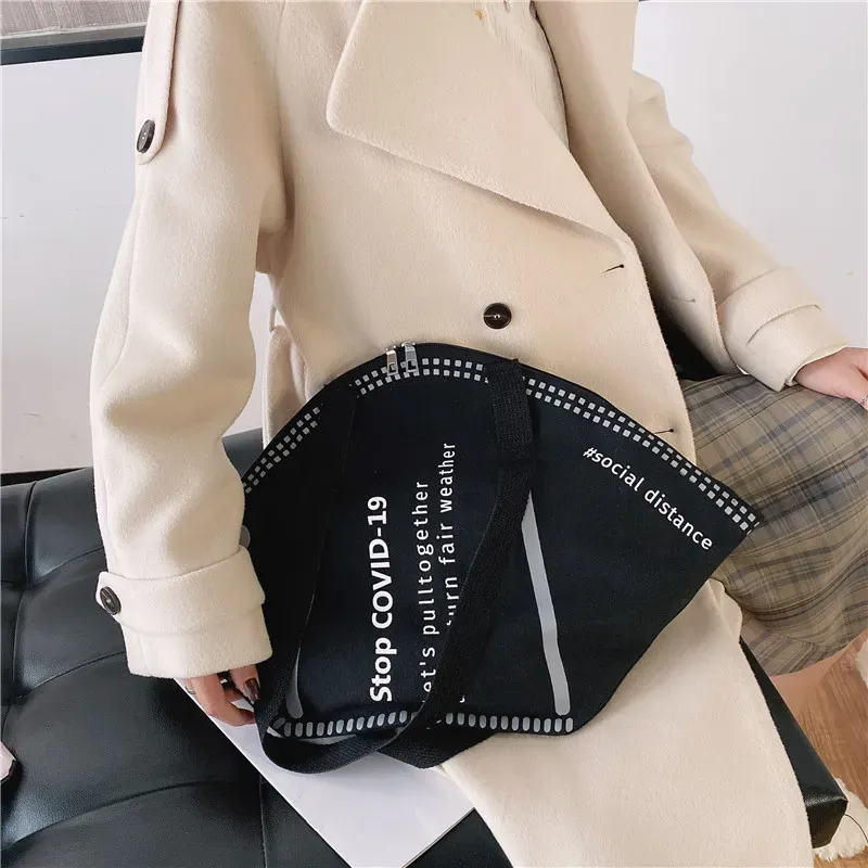 Mask Shape Women Creative Design Letter Pattern Large Capacity Shoulder Handle Bag - Image 3